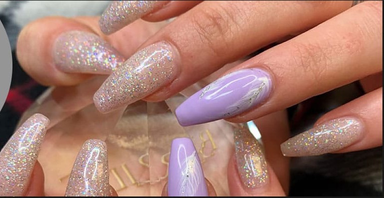 Lavender glitter nail set by Bocasa